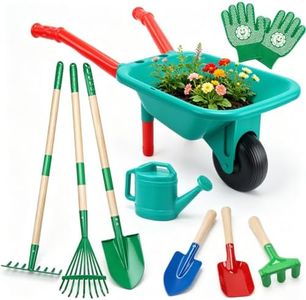 CUTE STONE Kids Gardening Set with Wheelbarrow, Kids Shovel and Rake Set