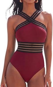 Hilor Women's Flattering Swimsuits Hollow One Piece Bathing Suits Best Tummy Control Swimwear Red M/US8-10