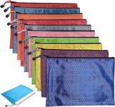 10 Pcs Waterproof Zipper File Bags A4 Size Oxford Office Filing Documents Storage Folder, Cosmetics Offices Supplies Travel Accessories Pouch(10 Colors)