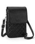 befen Black Crossbody Bag for Women Genuine Leather Phone Bag for Ladies Small Shoulder Bag for Women with RFID Blocking Card Slots-Diamond Quilted