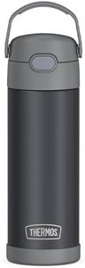 THERMOS FUNTAINER 16 Ounce Stainless Steel Vacuum Insulated Bottle with Wide Spout Lid, Matte Charcoal