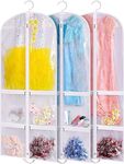 MISSLO Clear Garment Bag for Dance Costume, Kids 50 Inch Dress Suit Carrier Bag for Travel Storage With 4 Large Zipper Pockets, Hanging Protector Cover for Ballet, Theatre, Competitions, 3 Packs