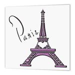 3dRose ht_211115_1 Purple Gel Effect One Dimensional Eiffel Tower with The Word Paris Iron on Heat Transfer for White Material, 8" x 8"