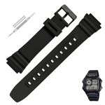 LineOn Soft Silicone Resin Watch Strap (Black) Compatible With CASIO AE-1200WH AE 1200 WH with Tools and Pins (Include)