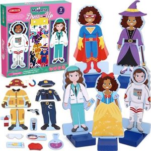 Atoylink Wooden Magnetic Dress up Dolls for Girls Pretend Play Set, Princess/Witch/Occupations Community Helpers Matching Games Fashion Paper Dolls for Toddlers Preschool Learning Toys Gifts