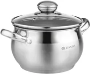 Daniks Classic Stainless Steel Stock Pot with Glass Lid | Induction 2 Quart | Dishwasher Safe Pot | Measuring Scale | Soup Pasta Stew Pot | Silver