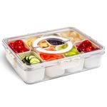 Snackle Box Container, 8 Compartments Portable Divided Serving Tray with Lid and Handle for Fruit, Veggies, Salad, Clear Snack Containers for Kids and Adult, Perfect for Travel, Camping, Picnic