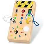 Japace Montessori Busy Board 1 Year Old, Wooden Busy Board for Toddlers with 8 Switches 15 LED Lights Sensory Board Baby Travel Toys Educational Montessori Toys for Boys Girls 1 2 3 Year Old Gift