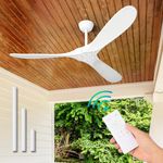 YKXONFA Solid Wood Ceiling Fans Without Light, 72 inch Real Wood Ceiling Fan with 6-Speeds 3 Wood Blades, Indoor Outdoor Ceiling Fans for Garage, Farmhouse, Living Room, Bedroom, Office