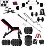 BODYFIT Home Gym Set, Home Gym Combo Kit, (16Kg-100Kg) Weight Plates,3 Ft Curl +5 Ft Straight Rod, 2 Dumbbell Rods, Adjustable Multi-Level Gym Bench, Fitness Bench, Gym Accessories (36Kg Set)