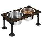 Elevated Dog Bowls for Large Dogs Waterproof Raised Dog Bowl Industrial Dog Food and Water Stand with 2 Stainless Steel Food Dishes Pet Feeding Station, Rustic Brown