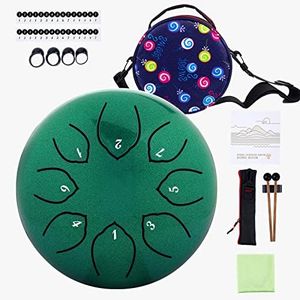 Steel Tongue Drum Kids Instrument: Musical Metal Tank Drums Set 6 Inch 8 Notes C-Key for Meditation Yoga Education Percussion with Bag, Music Book, Mallets, Finger Picks(Green)