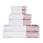 Superior Medallion 100% Turkish Cotton 530 GSM Highly Absorbent 6-Piece Jacquard Towel Set, Decorative Design, 2 Face Towels, 2 Hand Towels, 2 Bath Towels for Guest or Master Bathroom, White-Emberglow