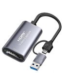 Etzin HDMI to USB 3.0, USB C Capture Card 1080P 60FPS Video Capture Device for Gaming, Streaming, Compatible with Mac OS System Windows OBS Zoom for PS3/4/5, Switch, Xbox1 EPL-892HVC