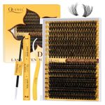 QUEWEL Lash Cluster Kit 320Pcs DIY Lash Extension Kit 60D+80D Mix 12-18mm Eyelash Clusters with Lash Bond and Seal and Lash Tweezers, Easily Create Charming Eyes at Home(Fluffy 60D+80D-D-MIX12-18 Kit)