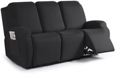 TAOCOCO Recliner Sofa Slipcover, 3 Pieces Polyester Fabric Stretch Sofa Covers for 3 Seat Reclining Couch, Soft Washable Furniture Protector with Pockets (3 Seat, Black)