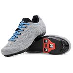 Tommaso Pista Knit Women's Cycling Shoe and Cleat Bundle, Indoor Cycling Class Ready Shoes with Compatible Cleat, Look Delta, SPD - Black, Pink, Grey, Blue, Grey/Blue - Delta, 8 UK