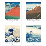 Wall Art Unframed Prints Giclee Art Paper Set of 4, 8x10 inch Japanese Ukiyo-e Artwork, Home Decoration The Great Wave off Kanagawa Mount Fuji Nature Landscape Katsushika Hokusai Painting