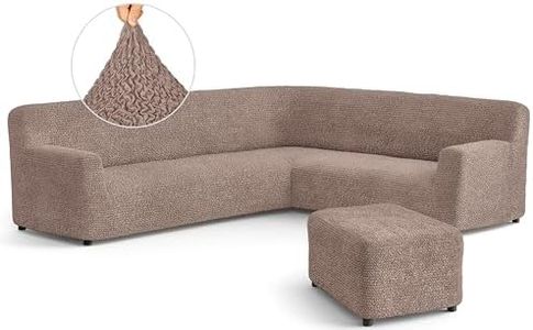 PAULATO BY GA.I.CO. Corner Sofa and Ottoman Cover - Sectional Couch & Pouf Slipcover - Soft Fabric Slip Cover - Washable Furniture Protector for Pet - Microfibra Collection - Taupe