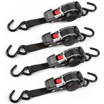 JiiinMiiin 1" x 10ft Retractable Ratchet Straps (4-Pack) – Heavy Duty Auto-Retracting Tie Down Straps for Truck, Cargo, Motorcycle – 1653 lbs Break Strength