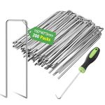 Graxury 6 Inch Heavy Duty 11 Gauge Garden Pins Stakes - Galvanized Steel Staples Securing Pegs for Securing Anchoring Weed Fabric Landscape,Netting and Tubing with 1 Pick Hook (Staples, 200Packs)