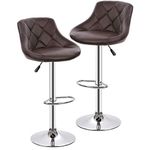 BestOffice Bar Stools Barstools Swivel Stool Set of 2 Height Adjustable Bar Chairs with Back PU Leather Swivel Bar Stool Kitchen Counter Stools Dining Chairs (Brown)