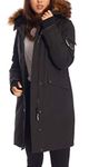 Women’s Navy Vegan Down Long Parka Jacket - Water Repellent, Windproof, Warm Insulated Winter Coat with Faux Fur Hood (X-Large, Black)