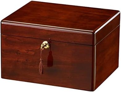 Howard Miller Memorial Elegant Windsor Cherry Wooden Jewelry Box with Lock | Key Velvet Lined Storage | Chest for Rings Necklaces | Watches Classic Organizer with Brass Tassel Gold Plated Hardwares
