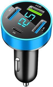 [4IN1]BELIYO car charger fast charge 4 ports USB [QC3.0 port] 36W/2.4A 2024 latest voltage display meter cigarette lighter socket USB cigar socket USB fast charging car charger(Blue)