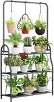 Snazzy Plant Stand 3 Tier Indoor Outdoor Tall Corner Hanging Plant Shelf Metal Flower Stands Ladder Plant Holder for Room Balcony Garden Patio Multiple Plants, Dark Grey