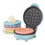 Giles & Posner EK4214GSBL Mini Waffle Maker – Non-Stick Waffle Iron Machine, For Belgian & American Style Waffles, Sweet/Savoury Snacks Desserts, Compact, 11.5 cm Round Cooking Plate, Pastel Blue