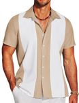 COOFANDY Men's Casual Vintage Bowling Shirt Short Sleeve Button Down Summer Beach Untucked Shirts, Khaki&white, Large