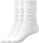 BomKinta Slouch Socks Women Thigh High Boot Socks Soft Scrunch Socks Size 5-11, White White White -3 Paris, One size