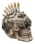 Ebros Badass Bullet Ammo Mohawk Punk Rock Steampunk Skull Figurine with Painted Gearwork 7'Long Gangster Skeleton Head Statue for Halloween Day of The Dead Vintage Sci Fi Decor