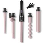 Hair Curling Wand Tongs for Long Hair Iron Set 9mm-32mm 5 in 1 PTC Ceramic Barrels LCD 80°C-230°C Temperature Control Multi Stylers with Silicone Gloves