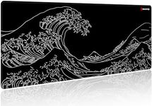 excovip Japanese Sea Wave Mouse Pad - Perfect Desk Pad for Precise Mouse Control -80 x 30 cm Large Mousepad with Non-Slip Rubber Base Smooth Surface Gaming Black Mouse Mat 0202