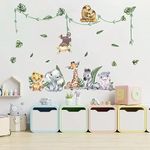 CHDITB Jungle Animals Wall Decals, Green Leaves Monkey Giraffe Elephant Wall Stickers,Baby Nursery Kids Room Wall Art, Forest Animal Kindergarten Children's Room Playroom Wall Decor