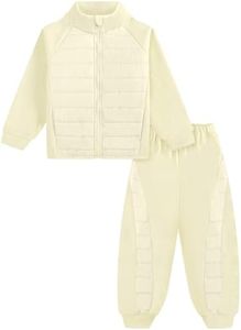 Gogokids Boys and Girls Fleece Clothing Sets Full-zip Quilted Padded Jacket Coat Winter 2PC Outfits Sets with Pants, White, 11-12 Years