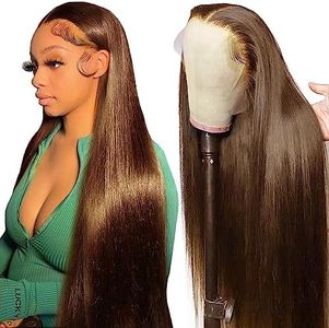 Perruque Femme Naturelle Brésilien Cheveux Humain,Marron Chocolat 13x4 Straight Lace Front Wig Human Hair,perruque bresilienne lace frontal,Pré-épilé avec des cheveux de bébé naturels 20 Inch(50 cm)