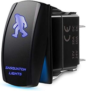MicTuning ACSSB Laser On-Off Rocker Switch with Jumper Wire, 5 Pin, 20 Amp, 12V, LED Lights, Sasquatch Light, Blue