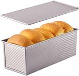 CHEFMADE Commercial Pullman Loaf Pan with Lip, 2.2Lb Dough Capacity Non-Stick Rectangle Corrugated Toast Box for Oven Baking 4.8" x 12.8"x 4.7" (Champagne Gold)