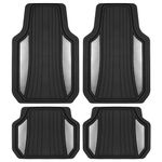 Motor Trend ChromeTech Car Floor Mats Full Set - Durable Rubber Floor Mats for Cars with Two Tone Accent, All Weather Interior Protection for Front and Rear with Non-Slip Backing, Silver Chrome