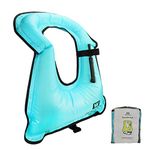 WACOOL Inflatable Snorkel Vest Safety Jacket Free Diving Portable Life Jacket for Swimming (Adult Sky Blue)