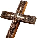 Woodvio - Handcrafted wooden wall cross, Hand carved finish, Catholic crucifix