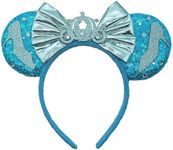 Viwind Mouse Ears Headbands for Women, Cinderella's Glass Slipper Bows Hairbands for Adult, Glitter Birthday Party Favor Hair Accessory