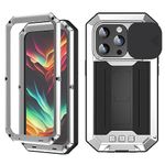 FW Compatible with 15 Plus Metal Case with Slide Camera Cover Built in Screen Protector Full Body Hybrid 15 Plus Case Metal Kickstand Military Heavy Duty Armor Silicone Case for Man (Sliver)