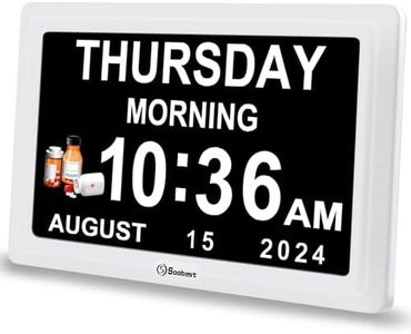 Soobest Digital Dementia Alarm Clock Large Display for Seniors, Plug in Electric Date Day of Week Calendar Time Clock 12 Reminders 3 Ringtones for Elderly Memory Loss Alzheimer’s, Auto DST (7" White)