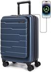 BAGSMART Expandable Carry On Luggage 22x14x9 Airline Approved, 20" Suitcases with Spinner Wheels,Charging Ports,TSA Lock, Hard Shell Front Opening Carry On Luggage for Men Women Travel Business,Blue