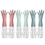 ALXBSONE 3Pcs Cleaning Gloves with velvet, Rubber Gloves for Housekeeping, Dishwashing Gloves, Reusable Rubber Gloves, Bathroom Cleaning Supplies Multicolor(M)