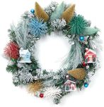 24 Inch Christmas Wreaths for Front Door, Xmas Village Wreath with Tree and Little House Decorations, Holiday Decor for Home Wall Window Indoor Outdoor Outside Winter